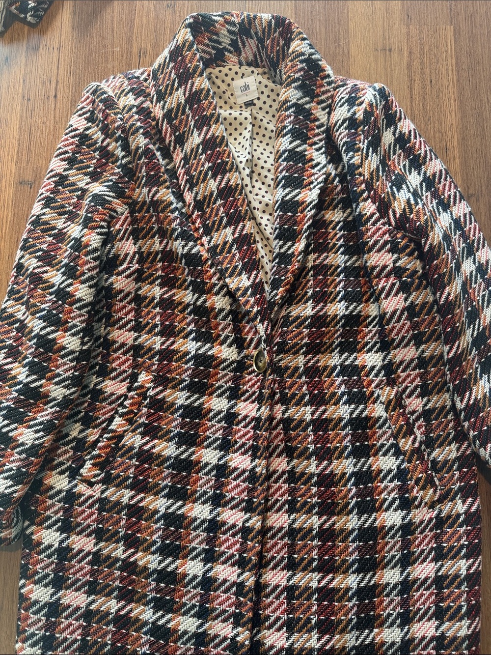 CAbi Plaid Blazer Coat in Red, Black & Cream